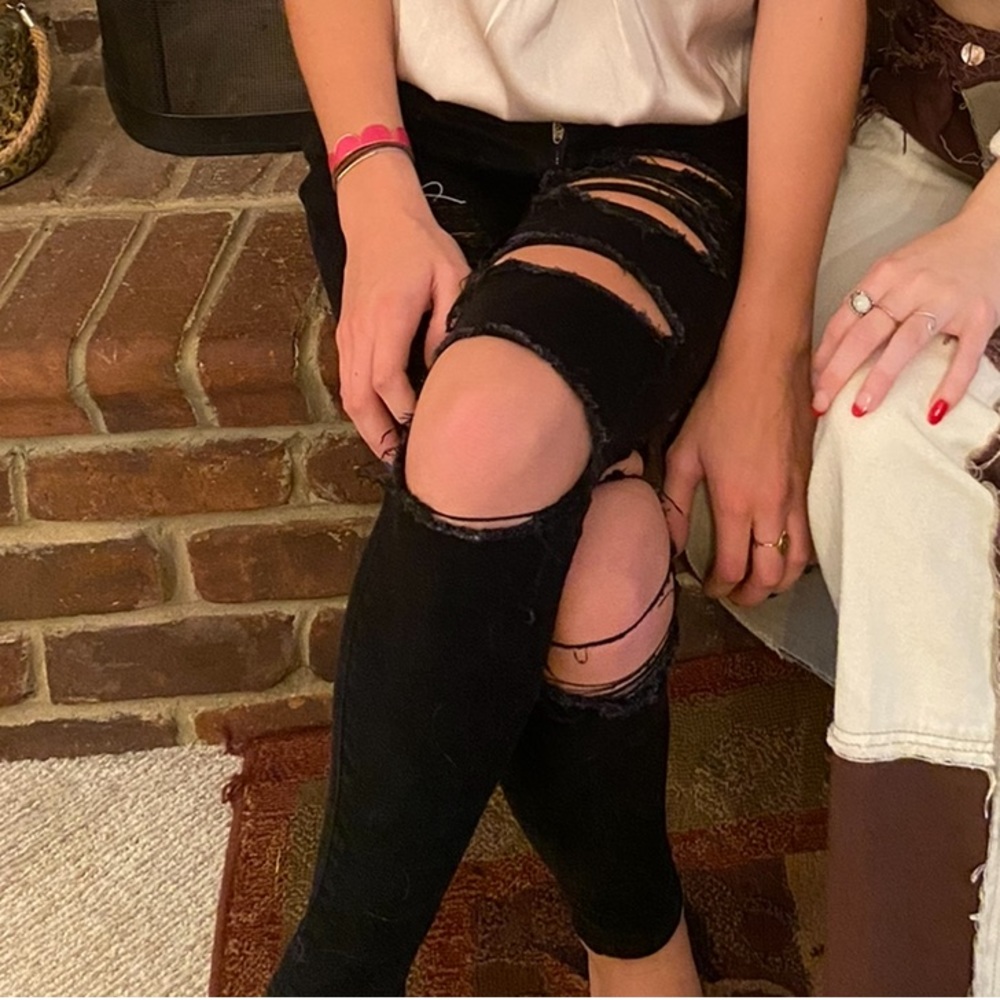High Waisted Black Ripped Jeans